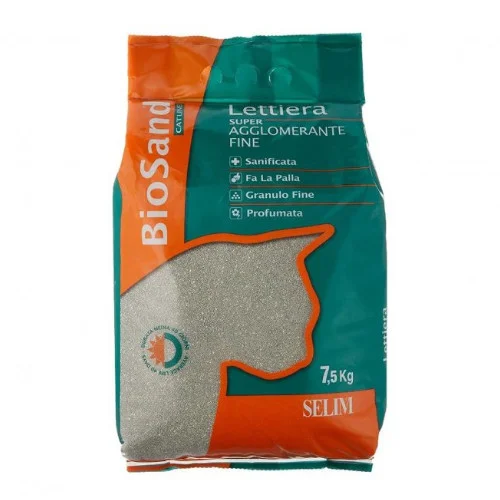 BioSand Lettiera SuperAgglomerante Fine 7.5 Kg - Biosand catline -Selim | AlanDog