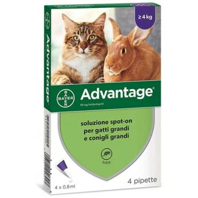 Advantage Spot-On 4 Pipette Gatti e Conigli Maggiore 4 kg | AlanDog