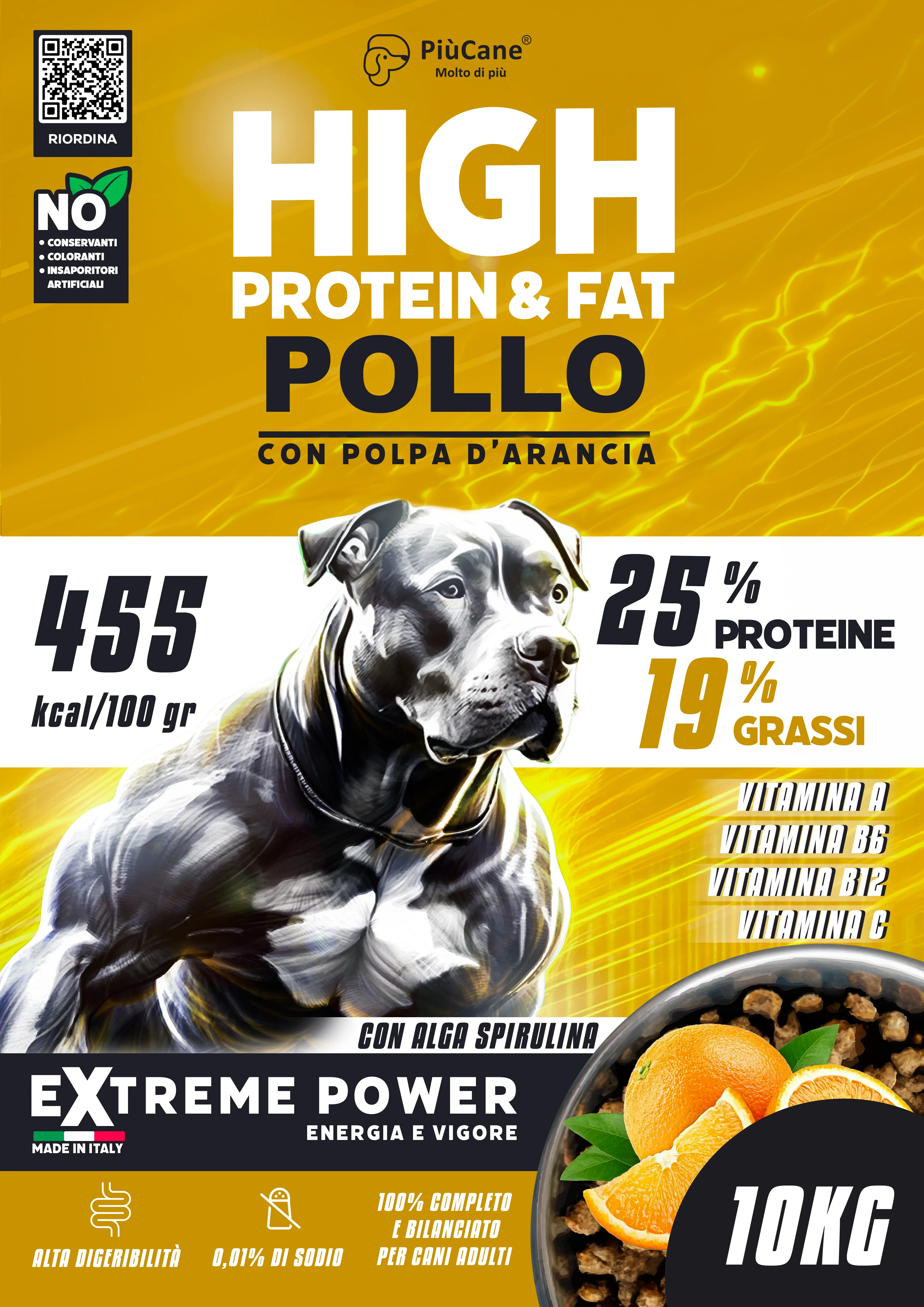ADULT POLLO CON ARANCIA PiùCane Extreme Power Pollo con Polpa d’ Arancia - Extreme Power Energia e Vigore - Foto 1 | AlanDog