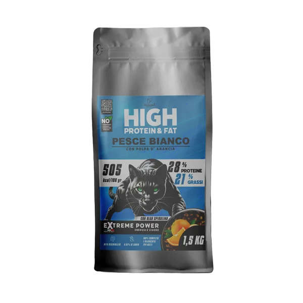 PiùGatto Extreme Power Pesce Bianco con Polpa d’Arancia Gatto Crocchette 1,5kg - Extreme Power Energia e Vigore | AlanDog