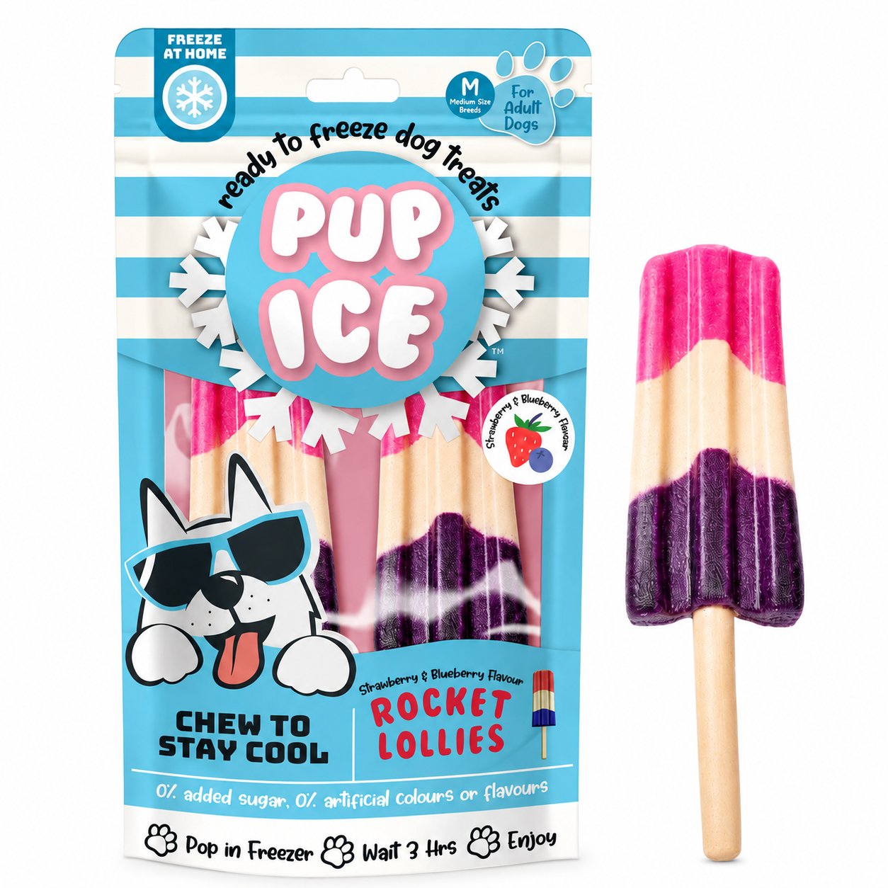 PUP ICE Rocket Lollies Fragola e Mirtilli – Gelato per cani 2 Gelati